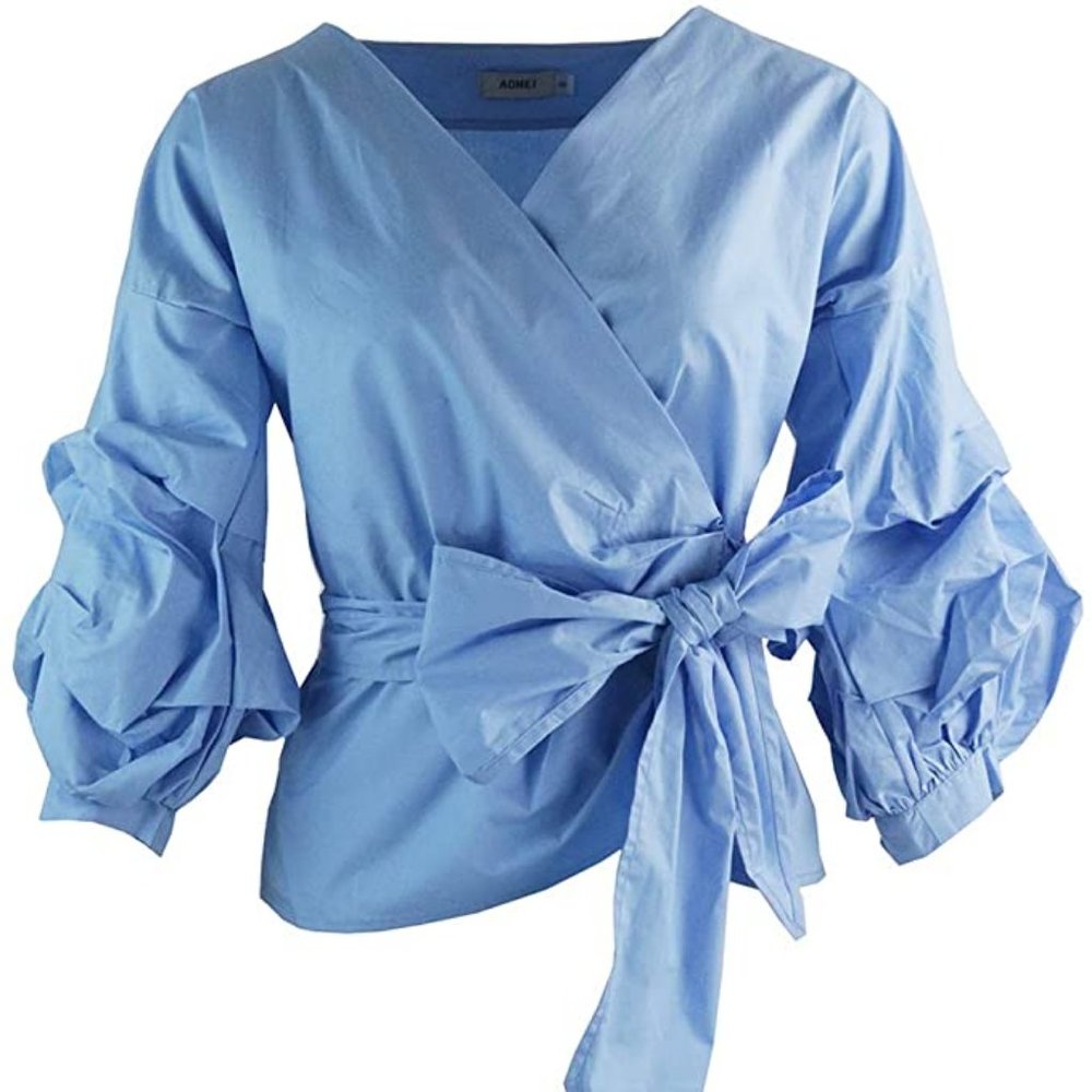 AOMEI Puff Sleeve Sashes Blouse Medium NWT